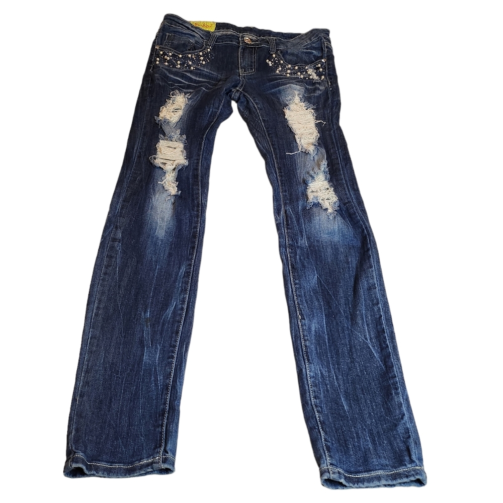 Machine Women's Distressed Jewel Accent Skinny Jeans Size 30 USA (Italy Size 44)